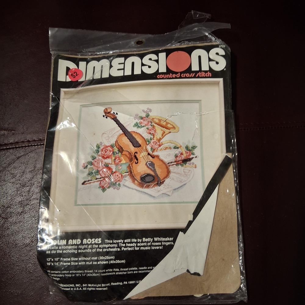Dimensions 3723 Violin and Roses Counted Cross Stitch Kit Betty Whitaker Vintage